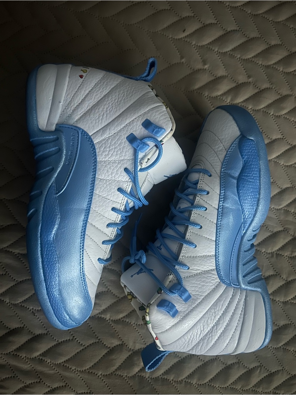 White and Light Blue High-Top Athletic Jordan retro 11
